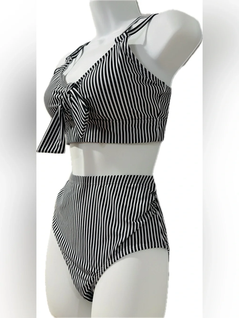 NWT Black & White Striped High Waisted Bikini Size Small